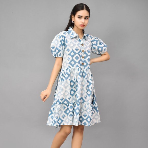 BRAND NEW Women Cotton Hand-block One Piece Midi Dress - Picture 3 of 6